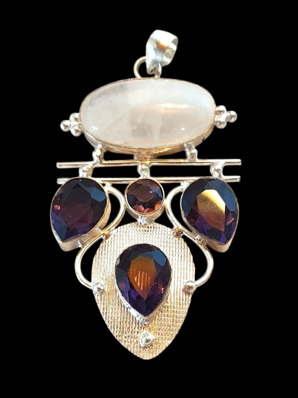 One-of-a-Kind Vintage Moonstone & Amethyst Silver Statement Pendant